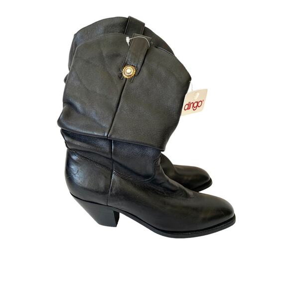 Dingo Black Leather Slouch Ankle Heeled Western Cowboy Boots NWTs size 6 - Picture 1 of 7